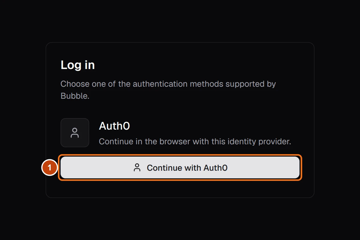 The Octostaff login screen, with marker 1 beside Continue with Auth0.