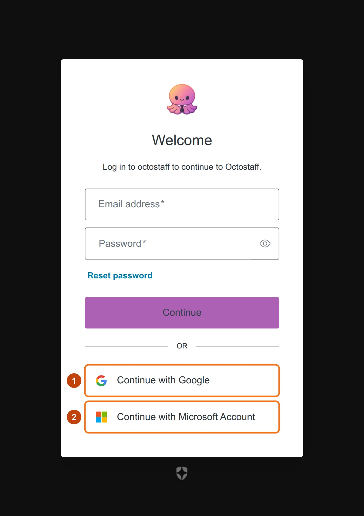The account sign-in page, with markers for Google and Microsoft Account.
